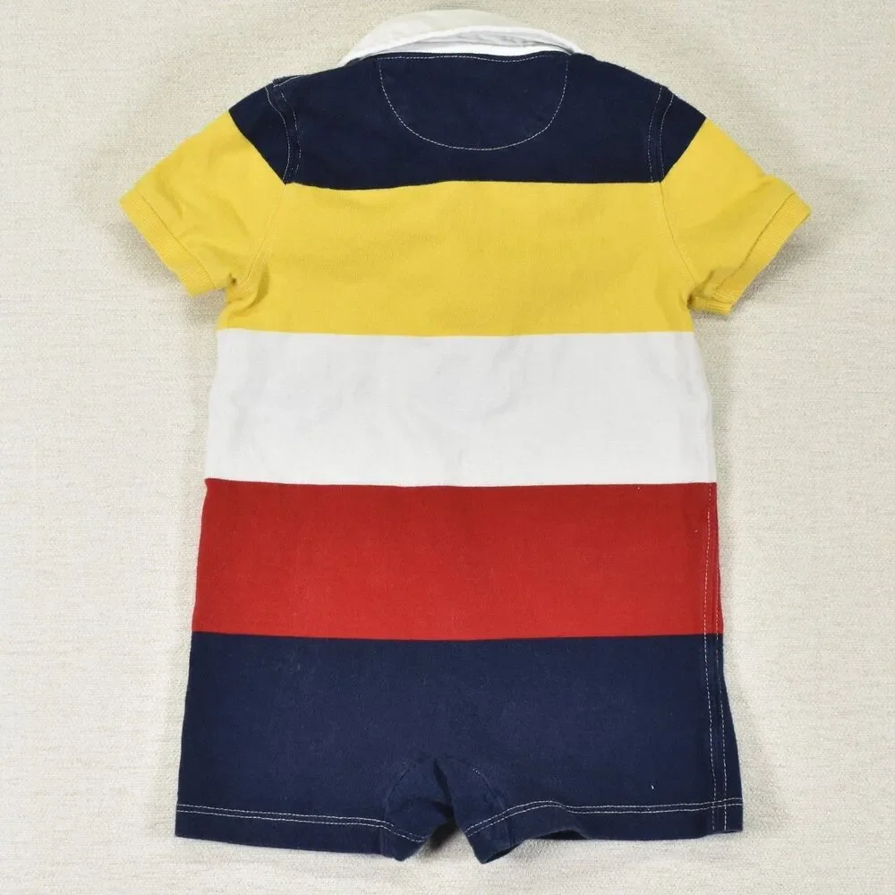 Ralph Lauren Baby Boy Polo Romper 12M Rugby Stripe Shortall One Piece Colorblock